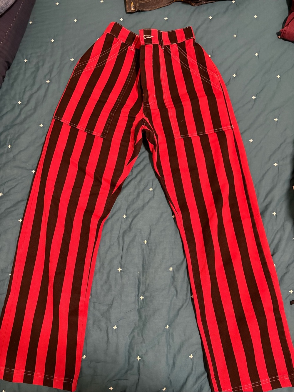 Big Bud Press Work Pants in Black and Red Stripe, Size XS